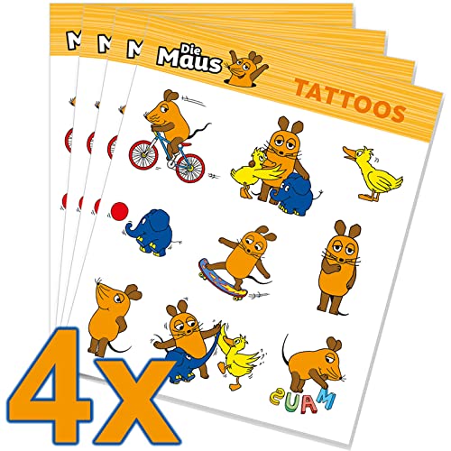 Tattoo-Set * DIE SENDUNG MIT DER MAUS * als Mitgebsel, Geschenk oder zum Spielen | 4 Bögen mit 36 Tattoos | Aufkleber Bilder Sticker Kinder Kindergeburtstag Geburtstag