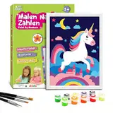 Zimrobin Malen Nach Zahlen für Kinder –13×18cm Malen Nach Zahlen Kinder ab 5 6 7 Jahre Mädchen und Junge，Kreatives Geschenk mit Rahmen 3 Pinsel und Acrylfarben (Bunter Einhorn)