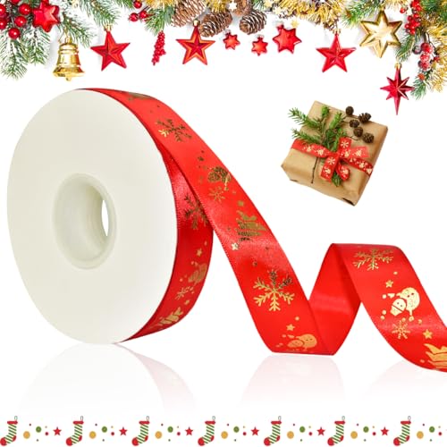 DYTGUIXE Weihnachten Schleifenband, 22 Meter Rotes Satinband Geschenkband Dekoband Weihnachten-Geschenkband, 25mm Breit Schleifenband Rot Geschenkband für Geschenkbox, Basteln, DIY