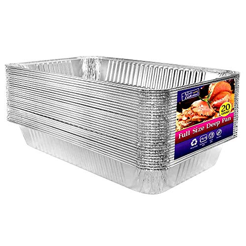 Aluminiumpfannen, volle Größe, große Einweg-Brat- und Backform, 53.3x33 cm tiefe Folienpfannen (20 Stück), extra robuste Scheuerschalen für Hotels, Restaurants, Dampftisch, Buffets und Backgeschirr