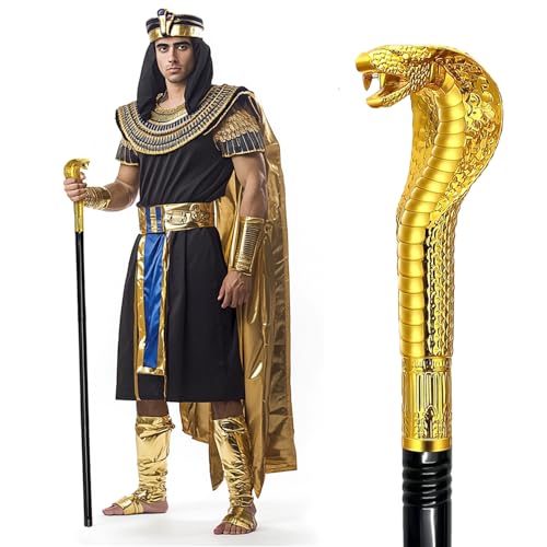 GAGIFT WORLD 106,7 cm großer Metall-Zuhälterstock mit Schlangen-Kunststoffgriff, ägyptischer Stab für Pharao und Kleopatra-Kostüm, faszinierende Cosplay-Requisite für Halloween (Vintage-Gold)
