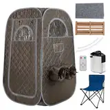 COSTWAY tragbare Dampfsauna, Heimsauna für 1-2 Personen mit 3 Liter Dampfgenerator, Timer, Fernbedienung, Fußmassagegerät & Klappstuhl, Saunazelt Sitzsauna für Zuhause, 89 x 89 x 149 cm (Grau)