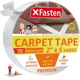 XFasten Doppelseitiges Teppichband – strapazierfähig, 5,1 cm x 5 Meter, 2,5 cm Kern, Teppichband für Teppiche über Teppichen, hält Teppiche an Ort und Stelle, doppelseitiges Teppichband, Hartholzböden