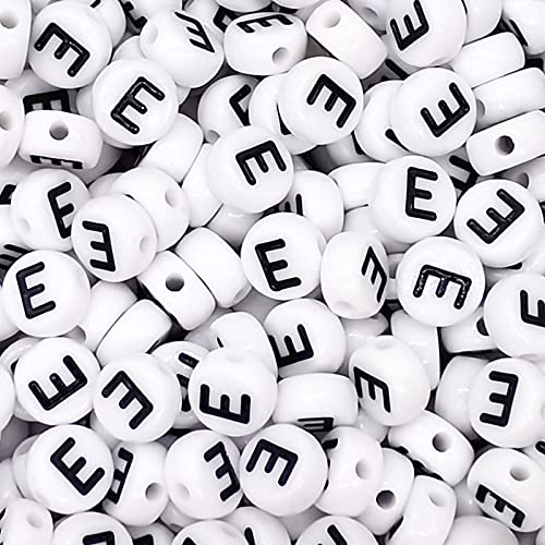 Lnvision Buchstabenperlen E 300 Stück 4x7mm Vokal Weiß für Schmuckherstellung, DIY-Armbänder, Halsketten, Schlüsselanhänger, Armbänder