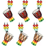 Mini Afrikanische Trommeln, 6 Stück Mini Djembe Trommel, Afrikanische Trommel Halskette Holz, Instrumentenhalsketten Djembe Trommel, Ideal für Dekoration und Geschenke (Bunte)