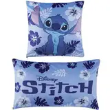 Disney Stitch Kinder Kissenbezug Set Flower Pillow Case 50 x 30 cm & 35 x 35 cm (Blau Stitch)