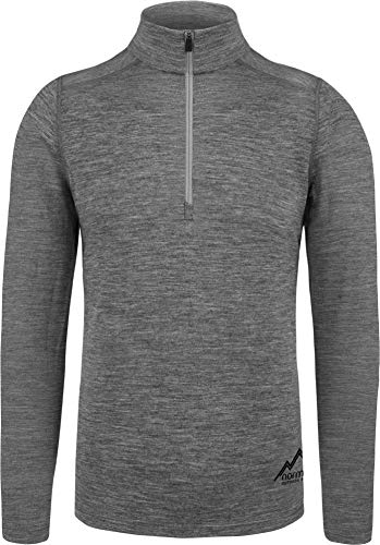 normani Herren Premium Merino Outdoor Langarm-Shirt Longsleeve mit Reißverschluss, 100% Merinowolle Pullover mit 1/4 Zip Farbe Grau-Meliert Größe M/50