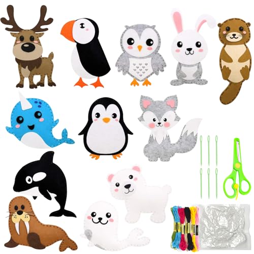 Nähset Kinder,DIY Tierformen Filz Nähset Kinder ab 6 jahre,Animals Sewing Kit,Filz Waldtiere Bastelset Kinder,Nähset Für Kinder DIY Art Craft für kuscheltiere DIY Handwerker Set für Kinder (Eistiere)