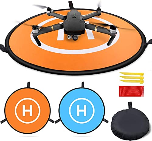 MMOBIEL Universeller Drohnenlandeplatz, wasserdichtes Helipad 55 cm / 21,6 Zoll, doppelseitig Orange/Blau für RC-Drohnen, Hubschrauber, DJI Mavic Mini 2 / Zoom/Air Fly 2 / Phantom/FPV/Inspire