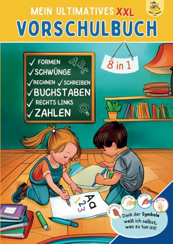 Mein Vorschulbuch XXL: Spielend einfach | 8 in 1 | Alphabet, Schwungübungen, Zahlen 1-20, Formen, Rechts Links | Übungsheft mit 250 Seiten in A4 ab 5 ... | Junge und Mädchen - auch für Kindergarten