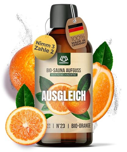 NORDHOLZ® Saunaaufguss BIO [NATURREINE ÄTHERISCHE BIO-ÖLE] Sauna Aufgussmittel #23 Ausgleich 100ml Orange - Sauna Aufguss aus Franken - Saunaduft