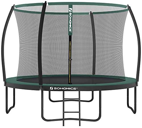 SONGMICS Trampolin Ø 305 cm, Gartentrampolin für Kinder mit Sicherheitsnetz, 180 cm hohe gebogene Stangen, Randabdeckung, Leiter, Stahlrahmen, TÜV Rheinland GS-Zertifikat, schwarz-dunkelgrün STR102C01