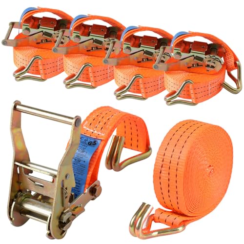 4 Stück Spanngurte mit Haken Ratsche in 6m 3000kg 3T Zweiteilig 40 mm Ratschengurt Zurrgurte für Ladungssicherung TÜV/GS Zertifiziert(Orange)