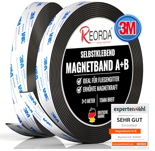 REORDA® Magnetband A B - (STARKER 3M KLEBER) Magnetstreifen für Fliegengitter & Moskitonetze für beste gegenseitige Anziehung - Magnetband selbstklebend
