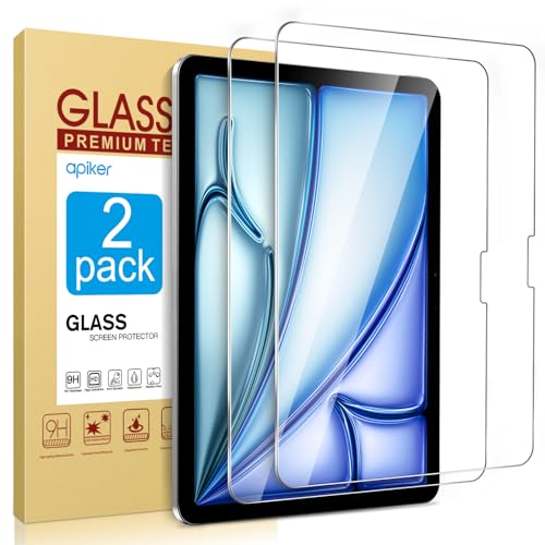 apiker Panzer Schutz Glas für iPad Air 6 11 Zoll (M2) 2024 Schutzfolie, Displayschutz für iPad Air 6. generation Folie, 9H Härte, kratzfest, 2 Stück