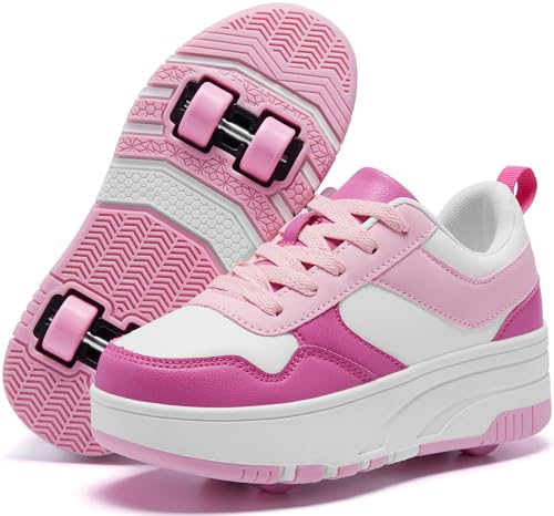 ANEFUN Jungen Mädchen Schuhe mit Rollen Skate, Kinder Rollschuhe Schuhe mit 4 Rollen Abnehmbar, Komfort Outdoor Sportschuhe für Kinder