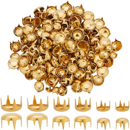 SOFPLATE 1 Box 240 Stück 3 Stile Metall Krallenperlen Kuppelnieten Spike Nieten Punkte 6mm 8mm 10mm Goldmessing Punkrock Pilzkopf Spike Zinkennagel Für Lederhandwerk Kleidung Gürtel Tasche Schuhe D