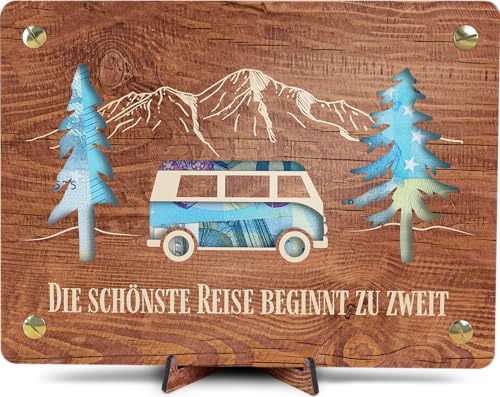 Hochzeitsgeschenk - XL Geldgeschenk aus Holz inkl. Ständer | Flitterwochen - Hochzeitstag, Hochzeitskarte Holz, Hochzeitsgeschenke Für Brautpaar, Hochzeitskarten Glückwunschkarten, Hochzeitskarten