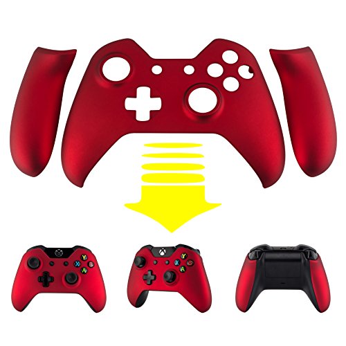 eXtremeRate Front Gehäuse & Griffe Hülle für Xbox One Controller, Vorderseite Hülle & Grips Case Faceplate Ersatzteile für Xbox One Standard Controller mit/Ohne 3,5mm Anschluss-Rot