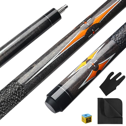 ASMPCUE Pool Queue, 58 Zoll Billard Queue Kanadischer Ahornholz Pool Cue 13mm Spitzen für Professionelle Billardspieler, 1/2 Maple Queue Sticks für Billard Tisch Sport, Klassisches Muster-Grau