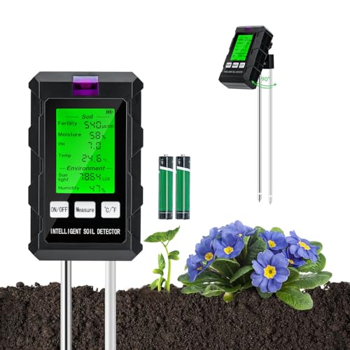 Mcbazel Bodenmessgerät,6-in-1 Batteriebetrieben Bodentester pH/Temperatur/Fruchtbarkeit/Lichtintensität/Umgebungsfeuchtigkeit, Pflanzenfeuchtigkeitsmessgerät für Rasen/Topfpflanzen/Gartenarbeit