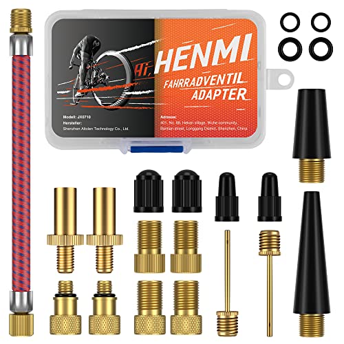 HENMI Fahrradventil Adapter Set, Alle Ventiladapter Fahrrad, Autoventil Adapter und französisches Ventil Adapter mit Sortierbox, Luftpumpe Adapter, Ballnadel und Kompressor Ventiladapter