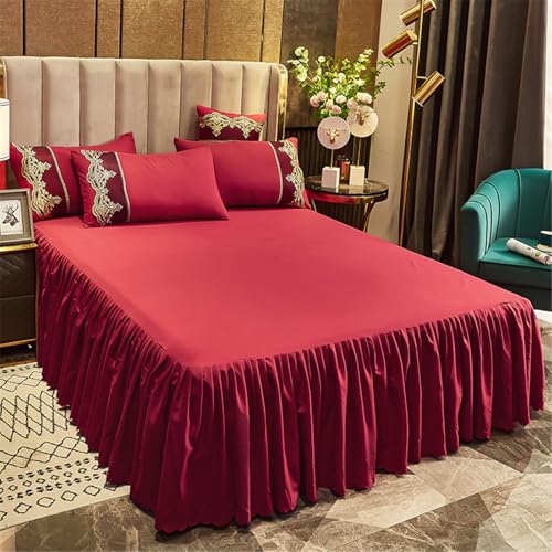 Highdi Betthusse Bettrock Bettvolant Elastische Bettwäsche mit Rüschen, Rüschen Bettwäsche mit Plattform Bed Skirt Bettrock Umwickeln mit Elastischem Gürtel, Klassische Farbe (120x200cm,Rot)