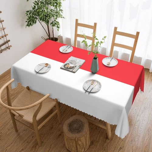 XZDLXJ Rechteckige, wasserdichte Tischdecke mit indonesischer Flagge, knitterarm und waschbar, für Langlebigkeit bei wiederholtem Gebrauch