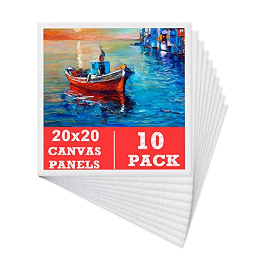 Leinwand zum Bemalen Set Aus 100% Baumwolle (10er Pack) – 20 x 20 cm, Vorgespannte Weiße Künstler Leinwände zum Malen Strukturpaste Leinwand Malkarton- Geeignet für Acryl und Ölfarben