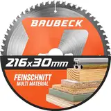 BAUBECK Sägeblatt 216x30 - Multi Material Feinschnitt - Kreissägeblatt 216x30 für Holz, Aluminium, Metall uvm. - Sägeblatt 216 kompatibel mit Metabo KGS 216, Bosch GCM 8 uvm.