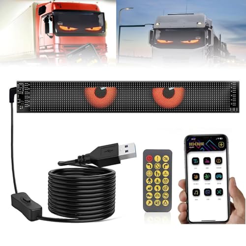 LED Augen für LKW und Auto, 35cm, Flex LED Display Auto Augen, Devil Eyes Programmierbare mit Fernbedienung und APP, USB wasserdichte Dynamische LED Augen (102×348mm(20×64 Pixel))