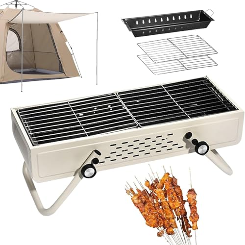 PPLDABNK BBQ Grill, Haushalts Barbecue Grill, Tragbarer Grill füR Den Innenbereich, Tragbares Klappkocher, Edelstahl Und Hoch mit Tragetasche Perfekt füR 2–6 Outdoor-Enthusiasten,White
