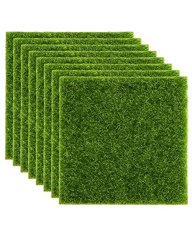 QWORK® 8 Stück Kunstrasen - 15x15cm - Modellbau Gras Fake Grass für Miniatur Landschaft, Basteln, Garten Terrasse Deko