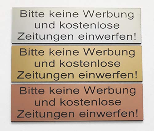 BigTrend24 Briefkastenschild Schild - Bitte keine Werbung und kostenlose Zeitungen! 3 Farben Gold