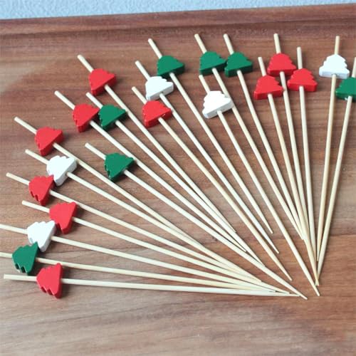 100PCS Christmas Tree Cocktail Picks Toothpicks, Fruit Toothpicks Sandwich Appetizer Cocktail Stick for Christmas Party Appetizer Supplies