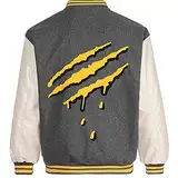 GIJOVANA College Jacke Herren Oldschool Sportjacke mit lederärmel Patchwork Collegiate Bomber Jacket Baseballjacke Streetwear Stehkragen