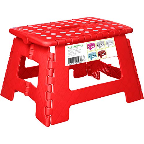 Splendole Tritthocker Klapphocker Faltbar Kinderfußbank Klapptritt Bad-Hocker Klappbar Kindertritt Klein Aufstiegshilfe Küchenhocker Für Kinder Erwachsene (Rot)