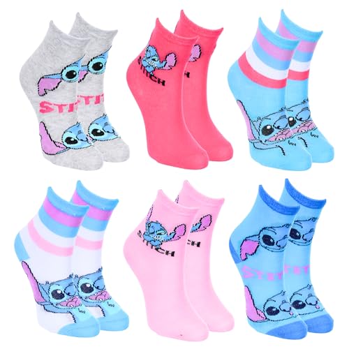 Disney Stitch Socken für Mädchen, 6er-Set Baumwollsocken, Geschenk für Mädchen und Teenager, Größe EU 31/34