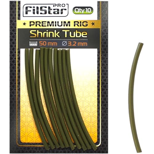 PRO Filstar Angeln Schrumpfschlauch Set 10 x 50 MM, Dia 3.2MM - Anti Tangle Sleeves für Futterkorb - Hülse für Angelhaken mit Vorfach - Carp Fishing Line Aligner - Karpfen Zubehör - Method Feeder