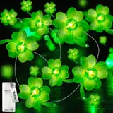 kolpop St Patricks Day Lichterkette, 2m 20 Led Lichterkette Innen Batterie mit Timer, Vierblättrig Kleeblatt Lichterkette, Irisch Fee LED Licht für St. Patrick's Day Party