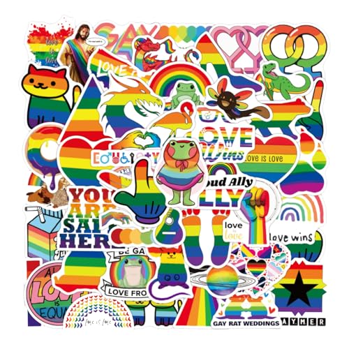 50STK LGBTQ Regenbogen Stickers, Pride Aufkleber Rainbow Motivationssticker Wasserfeste Vinyl Aufkleber Sticker für Buch Laptop Fotoalbum Sticker Kofferaufkleber, LGBTQ Pride Deko Accessories