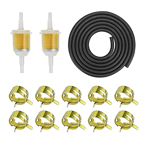 Benzinschlauch Kit,inkl 2 Meter Ø 5mm Kraftstoffleitung + 2 Stück 8mm Benzinfilter + 10 Stück Schlauchschellen,Kraftstofffilter Schlauch Kit für Pkw Auto Motorrad Rasenmäher Roller