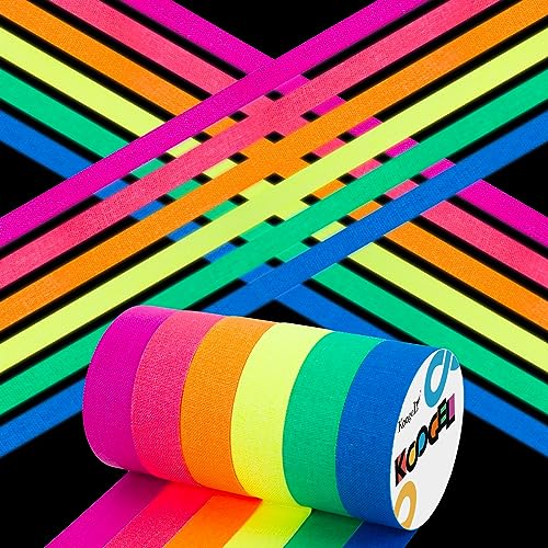 Koogel 6 Rollen Neon Klebeband, Fluoreszierendes Klebeband Neon Klebeband Leuchtend Gaffers Tape Leuchtklebeband für Partydeko Halloween Handwerk (5m x 1,5cm)