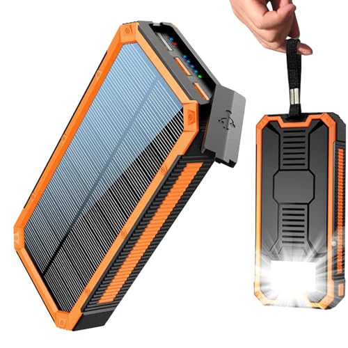 Solar Powerbank 20000 mAh, PD20W Wasserdichtes Solar Ladegerät USB C Externer Akku Solarladegeräte mit Outputs, Power Bank für Smartphones, Tablets und mehr