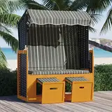 Willood Strandkorb mit Dach Poly Rattan und Massivholz Schwarz & Grau