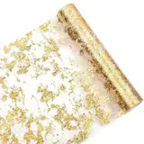 Goldfarbener Tischläufer, Tischband mit Beschicht in Glänzend, Gold Tischdeko Polyester Tischläufer Glitzer Tüll für Hochzeiten, Geburtstage, Weihnachten, Party, Taufen usw (28 cm x 500 cm Gold)