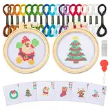 Ysimple Stickerei Set, Kinder Kreuzstich Set Kreuzstich Kits für Kinder Erwachsene Anfänger enthält 6 Projekt-Kreuzstichmuster und 2 Stickrahmen Ring für DIY Kunst, Handwerk, Nähen (Weihnachten)