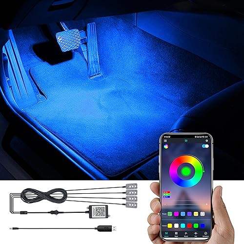 TABEN RGB Auto Fußraum Ambientebeleuchtung Kit APP-Steuerung 16.7 Millionen Farben Sound Aktive Musik Sync USB Kabel Car Innenraum Fußraum Atmosphäre Licht DC 12V