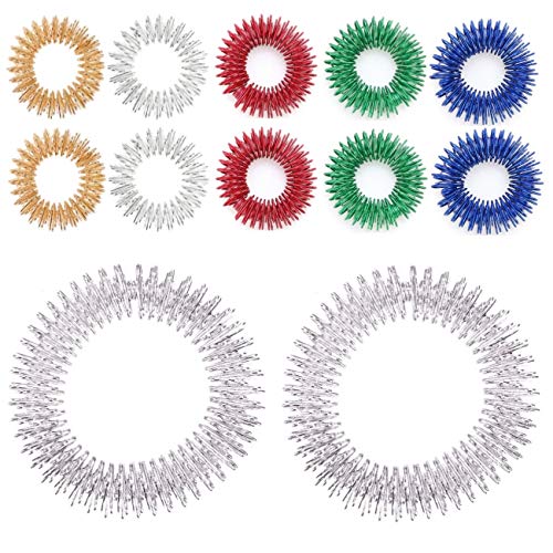 JZK 10 x Massage Ring + 2 x Handgelenk Massage Ring, Chinesische Medizin Finger Massage Ring für Teens, Anti Stress, Erwachsene, Wellnessmassage zur Entspannung