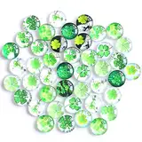 YIEUR 50 Stück Glas Cabochons Kleeblatt Glückssteine, 12mm Schmunzelsteine Glassteine mix, Glücksbringer Glücksklee Glascabochons Glückskäfer Glücksbringer Aufkleber Streudeko für DIY Schmuck(50)